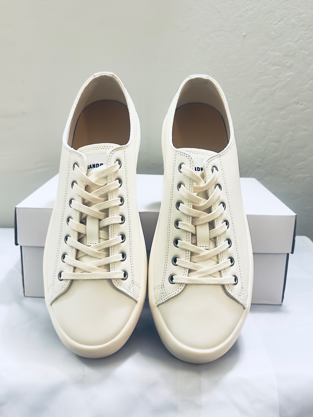 Sandro Paris FW25 Off White Vulca Luxury Leather Sneakers NWT Orig Box EU45 US12